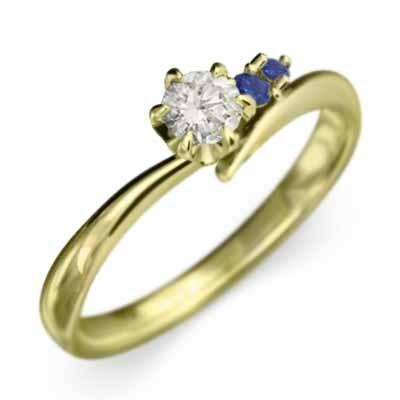 18金イエローゴールド 9月の誕生石 天然ダイヤモンド リング サファイア(青)の画像