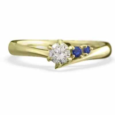 18金イエローゴールド 9月の誕生石 天然ダイヤモンド リング サファイア(青)の画像