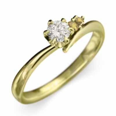 18金イエローゴールド 天然ダイヤモンド (黄水晶)シトリン リング 11月の誕生石の画像