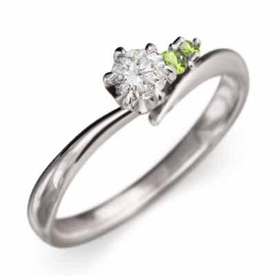 人気の新作 婚約指輪 ペリドット 白金（プラチナ）900 天然ダイヤモンド エンゲージリング