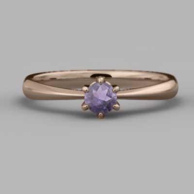 指輪 18金ピンクゴールド アメジスト(紫水晶) 一粒石 2月の誕生石の画像