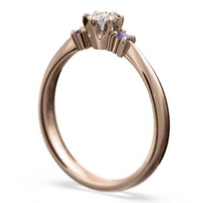 2月の誕生石 18金ピンクゴールド アメシスト(紫水晶) 天然ダイヤモンド リングの画像