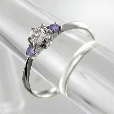 アメシスト(紫水晶) Pt900 リング 天然ダイヤモンド 2月の誕生石の画像