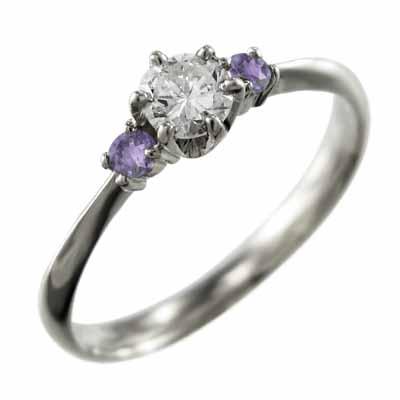 アメシスト(紫水晶) Pt900 リング 天然ダイヤモンド 2月の誕生石の画像