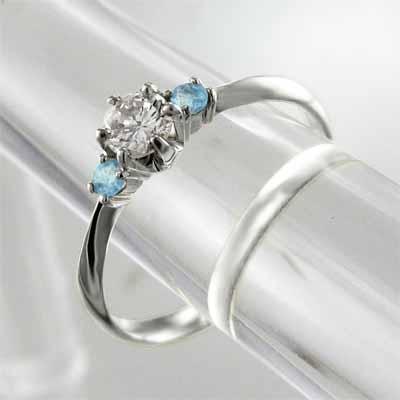 天然ダイヤモンド ブルートパーズ(青) 指輪 Pt900 11月の誕生石の画像