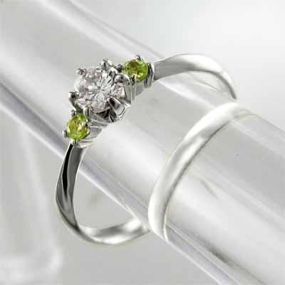白金（プラチナ）900 ペリドット 天然ダイヤモンド 8月誕生石 指輪の画像
