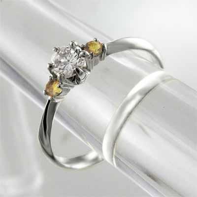 リング 白金（プラチナ）900 11月誕生石 天然ダイヤモンド (黄水晶)シトリンの画像