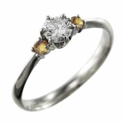 リング 白金（プラチナ）900 11月誕生石 天然ダイヤモンド (黄水晶)シトリンの画像