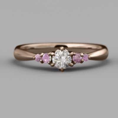 ピンクゴールドk18 9月の誕生石 ピンクサファイヤ リング 天然ダイヤモンドの画像