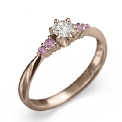ピンクゴールドk18 9月の誕生石 ピンクサファイヤ リング 天然ダイヤモンドの画像