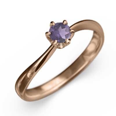 最新発見 指輪 18kピンクゴールド 一粒 アメシスト(紫水晶) 2月の誕生石 指輪