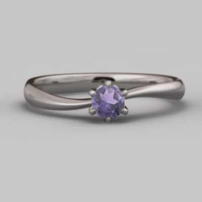 アメジスト(紫水晶) 一粒石 18金ホワイトゴールド 指輪 2月の誕生石の画像