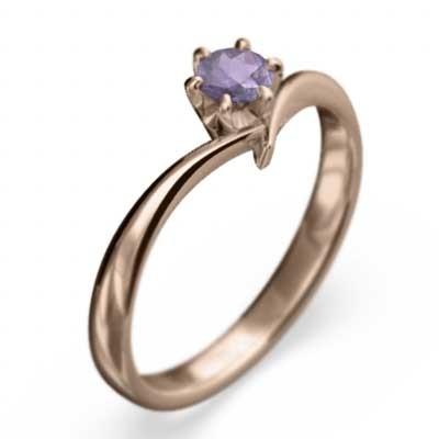 指輪 k18ピンクゴールド アメシスト(紫水晶) 2月誕生石 一粒石の画像