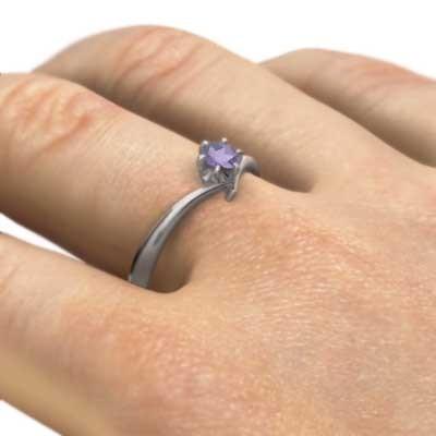 指輪 アメジスト(紫水晶) 2月誕生石 一粒石 18金ホワイトゴールドの画像