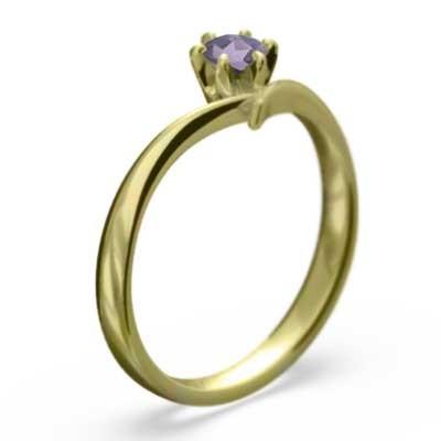 アメジスト リング 2月の誕生石 一粒石 K18の画像