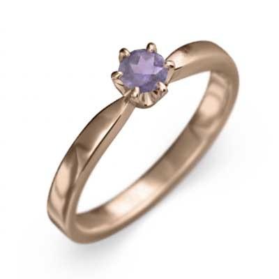 指輪 2月の誕生石 アメジスト(紫水晶) 18金ピンクゴールド 一粒石の画像