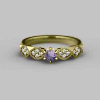 リング 天然ダイヤモンド 2月の誕生石 k18イエローゴールド アメシストの画像