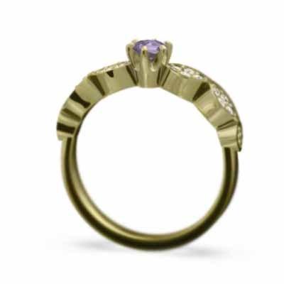 リング 天然ダイヤモンド 2月の誕生石 k18イエローゴールド アメシストの画像