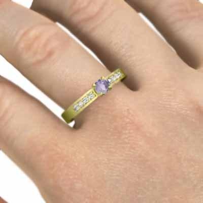 指輪 18金イエローゴールド アメシスト(紫水晶) 2月の誕生石 天然ダイヤモンドの画像