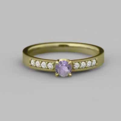 指輪 18金イエローゴールド アメシスト(紫水晶) 2月の誕生石 天然ダイヤモンドの画像