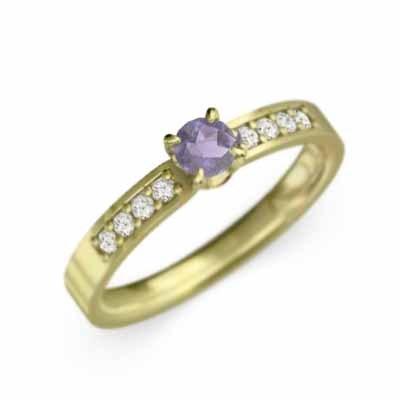 指輪 18金イエローゴールド アメシスト(紫水晶) 2月の誕生石 天然ダイヤモンドの画像