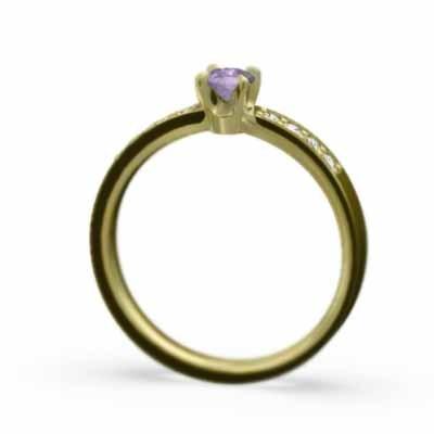 指輪 18金イエローゴールド アメシスト(紫水晶) 2月の誕生石 天然ダイヤモンドの画像