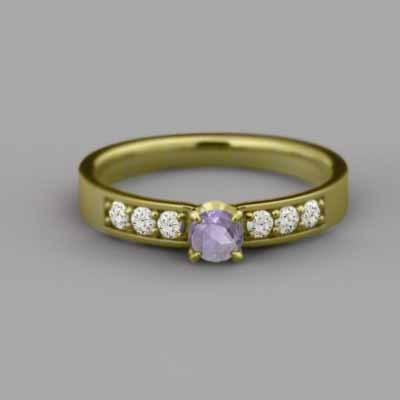 指輪 18金イエローゴールド アメシスト(紫水晶) 2月の誕生石 天然ダイヤモンドの画像