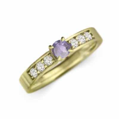 指輪 18金イエローゴールド アメシスト(紫水晶) 2月の誕生石 天然ダイヤモンドの画像