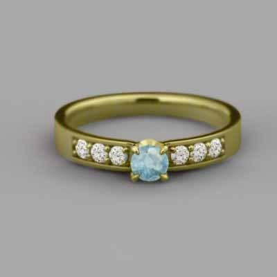 天然ダイヤモンド 指輪 18金イエローゴールド 11月誕生石 ブルートパーズ(青)の画像