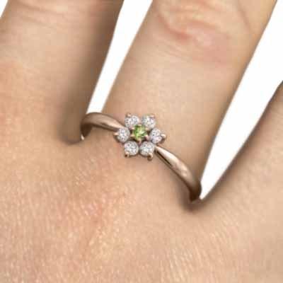 フラワー ペリドット 18金ピンクゴールド 8月誕生石 天然ダイヤモンド 指輪の画像