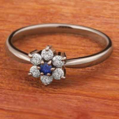 天然ダイヤモンド 18金ピンクゴールド 9月誕生石 リング サファイヤ フラワーの画像