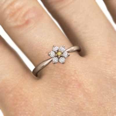 11月の誕生石 リング (黄水晶)シトリン k18ピンクゴールド フラワー 天然ダイヤモンドの画像