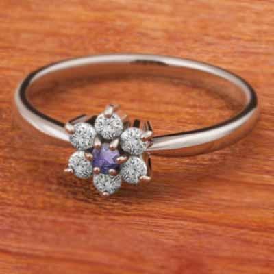 リング 天然ダイヤモンド アメシスト(紫水晶) フラワー 2月の誕生石 18金ホワイトゴールドの画像