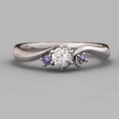 リング 天然ダイヤモンド 2月の誕生石 アメジスト(紫水晶) Pt900の画像