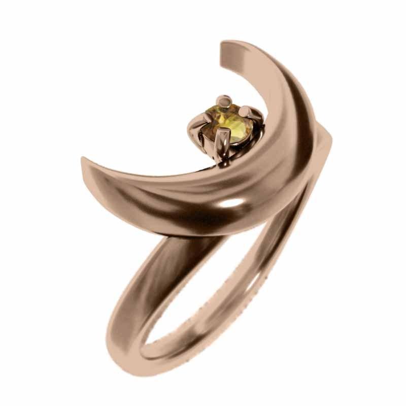 (黄水晶)シトリン 11月の誕生石 リング ムーン 一粒石 10金ピンクゴールドの画像