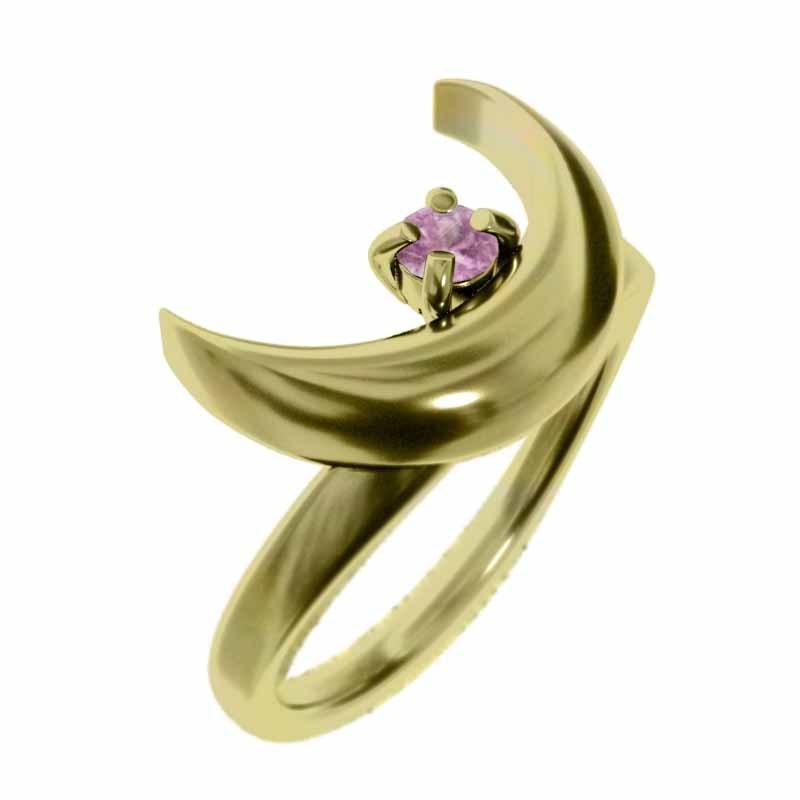 リング 1粒石 月 ピンクサファイア 9月誕生石 K18
