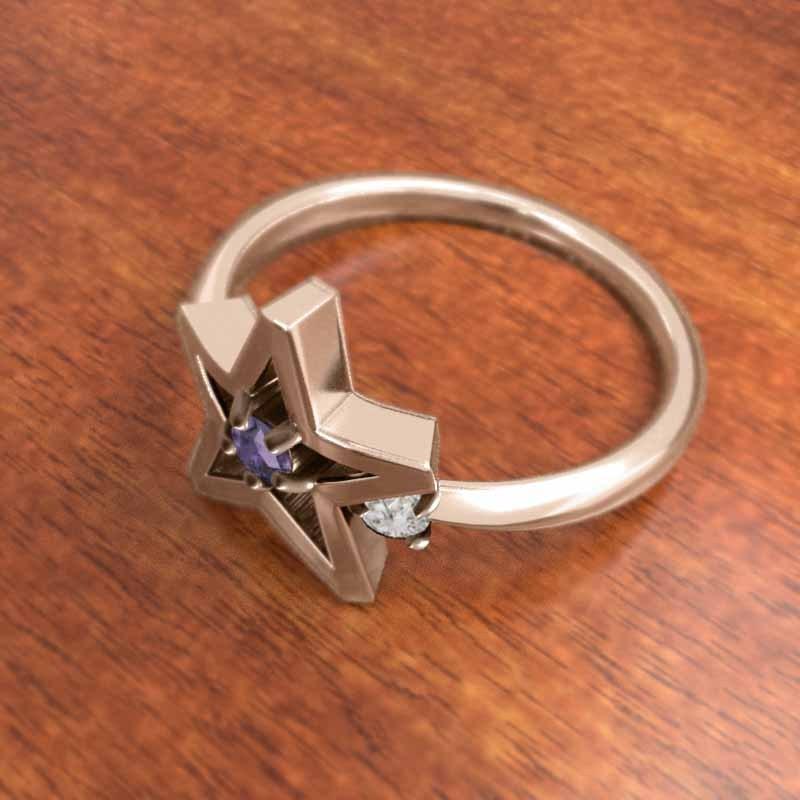 k10ピンクゴールド スター アメシスト(紫水晶) 2月の誕生石 リングの画像