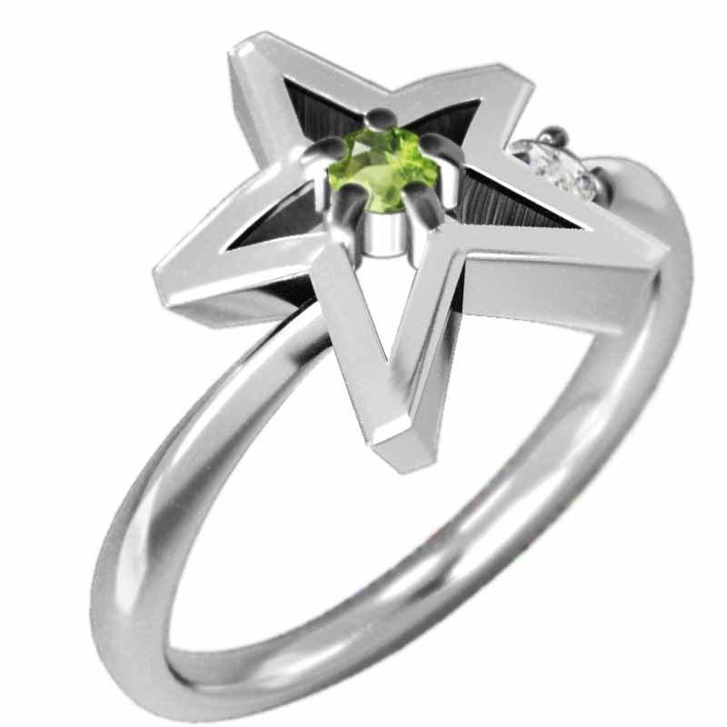 8月の誕生石 スター k10ホワイトゴールド リング ペリドットの画像