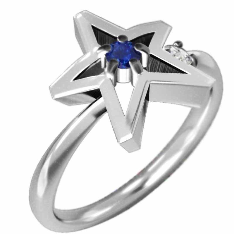 k10ホワイトゴールド スター 指輪 ブルーサファイア 9月の誕生石の画像