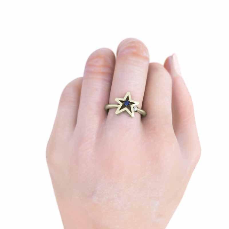 スター サファイア(青) k10イエローゴールド 9月の誕生石 リングの画像