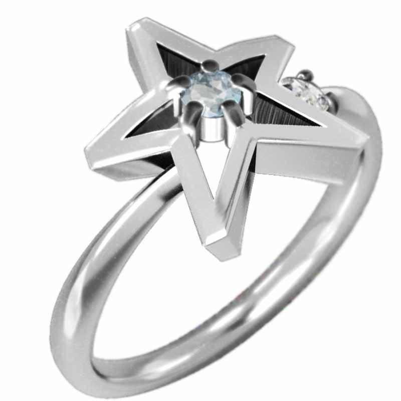 リング スター ホワイトゴールドk18 アクアマリン 3月の誕生石の画像