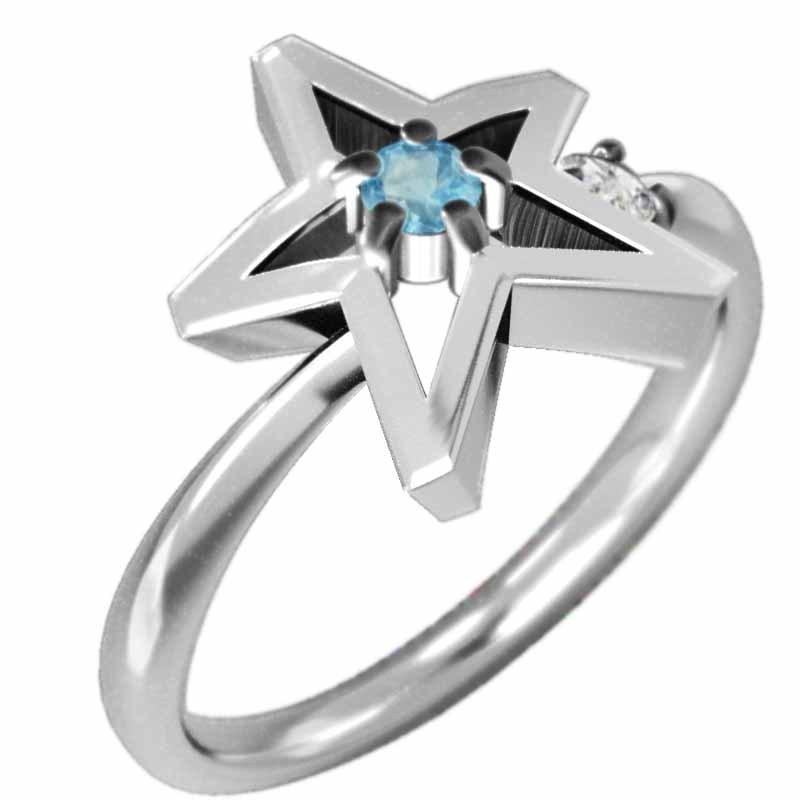 ブルートパーズ(青) 11月の誕生石 スター リング 18金ホワイトゴールドの画像