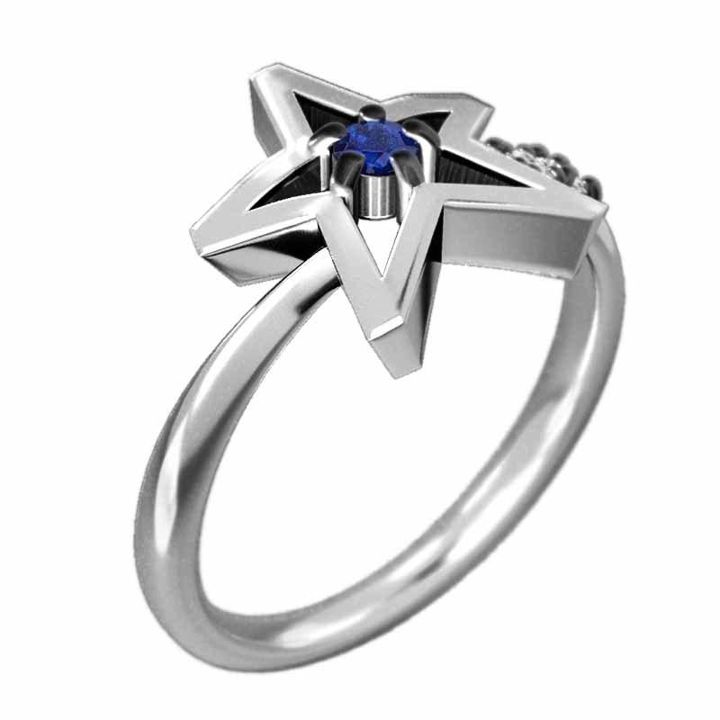 スター リング 9月の誕生石 k10ホワイトゴールド サファイア(青)の画像