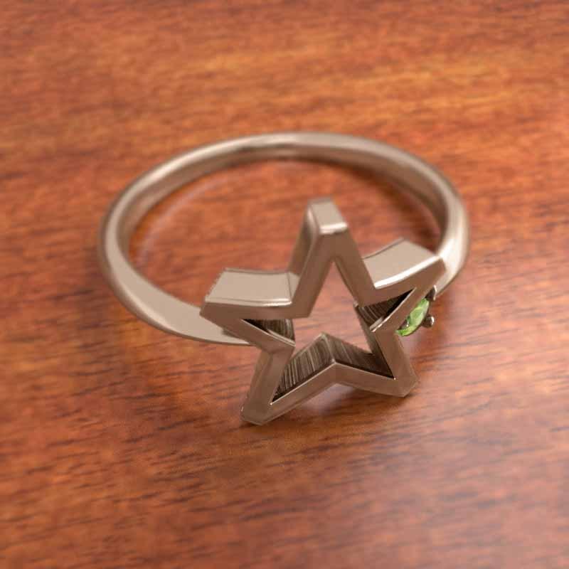 k10ピンクゴールド 8月の誕生石 ペリドット スター 一粒石 リングの画像