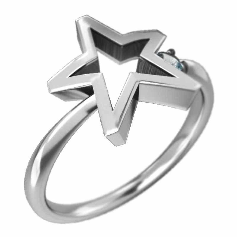 アクアマリン スター 3月の誕生石 一粒石 k10ホワイトゴールド リングの画像