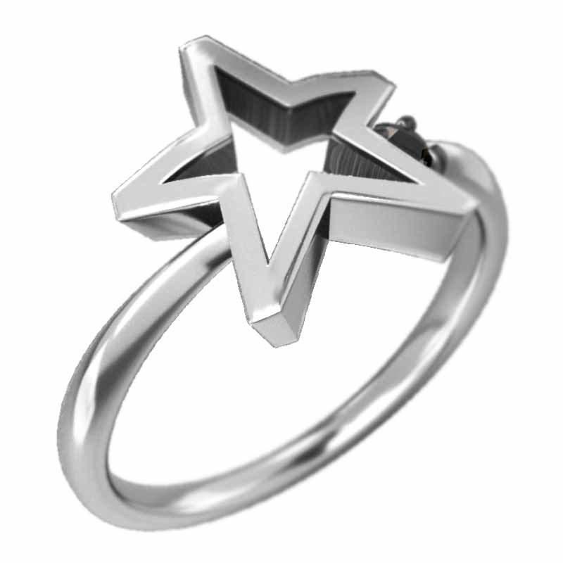 スター ブラックダイヤモンド(黒ダイヤ) リング k10ホワイトゴールド 4月の誕生石 一粒石の画像
