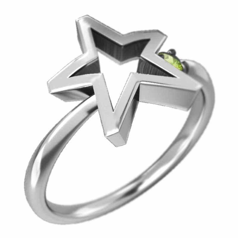 8月の誕生石 スター 一粒石 指輪 ペリドット k10ホワイトゴールドの画像