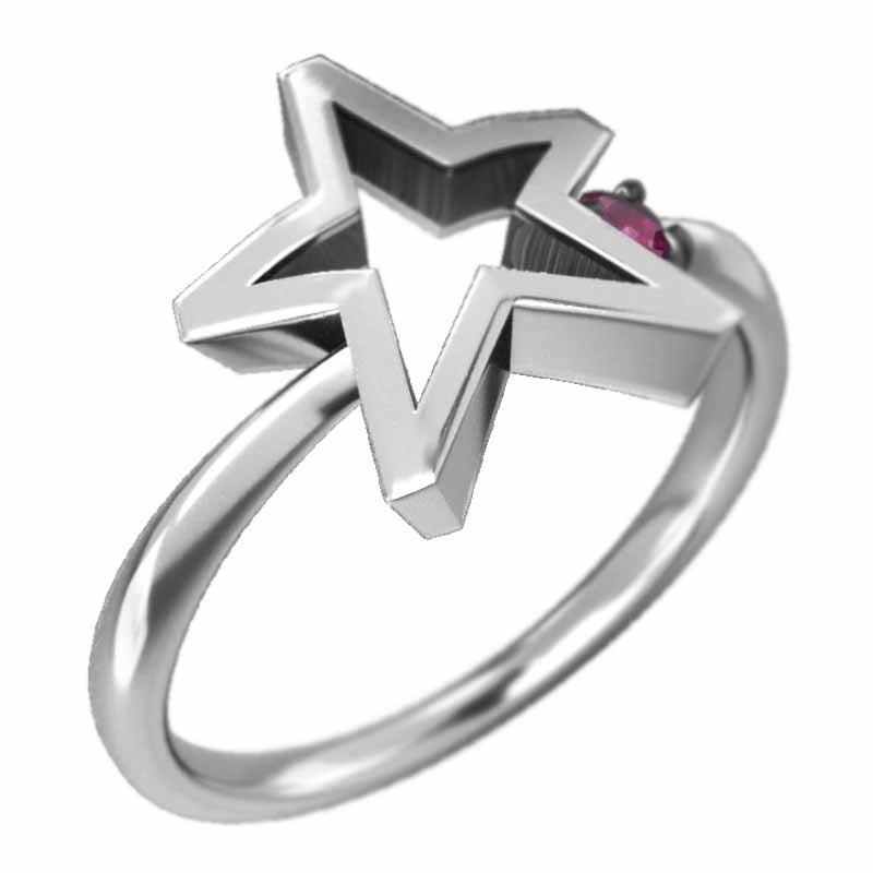 リング スター k10ホワイトゴールド 一粒石 7月の誕生石 ルビーの画像