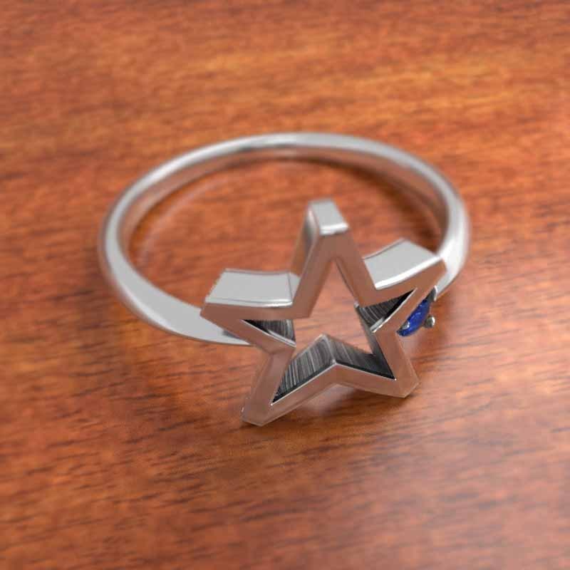 k10ホワイトゴールド ブルーサファイア 一粒石 9月の誕生石 指輪 スターの画像