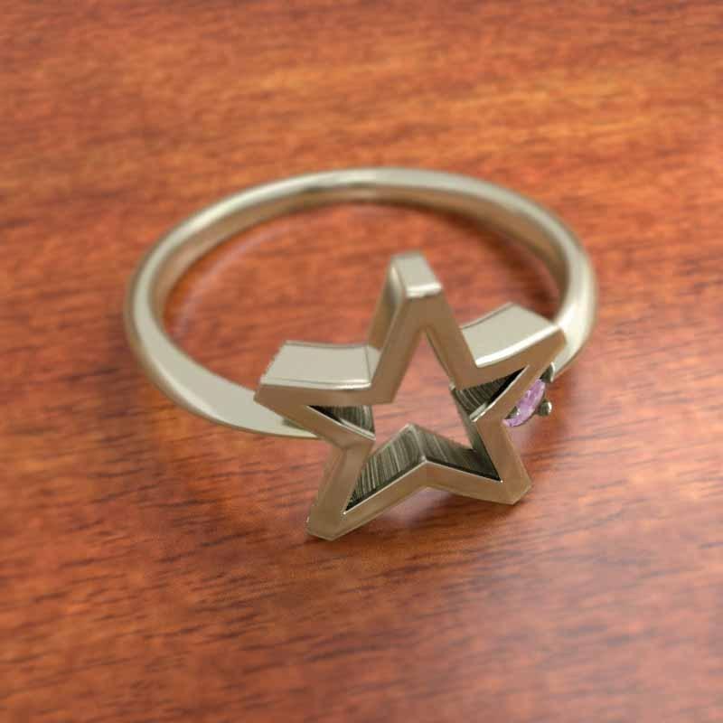 スター 9月誕生石 k10イエローゴールド 指輪 一粒石 ピンクサファイヤの画像